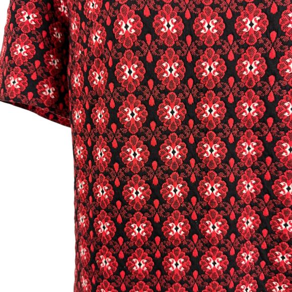 Ann Taylor Loft Red Textured Floral Shift Short Sleeve Cotton Stretch Dress sz M - Picture 6 of 16